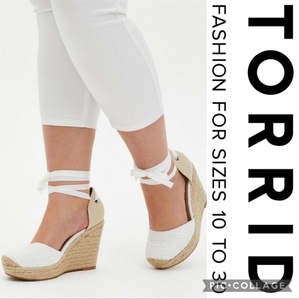 Torrid 11WW Ankle Wrap Espadrille Wedge — White